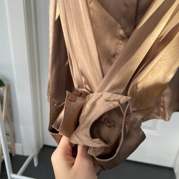 Le Chateau Stain Blouse, Champagne Silk Shirt, button down - Picture 3 of 6